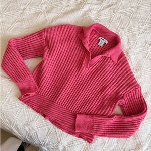William Rasy Ribbed Polo Collar Sweater - Pink